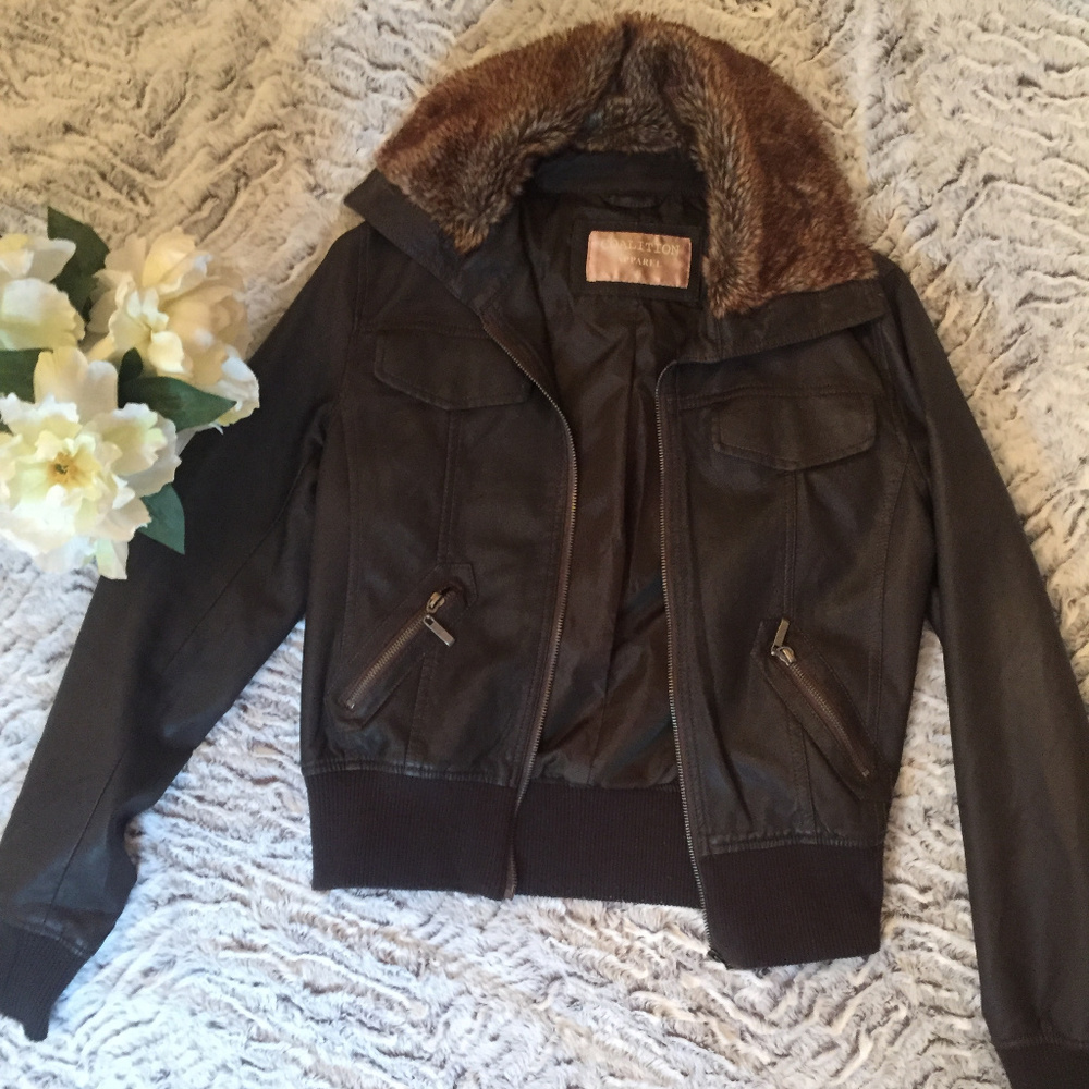 Dark Brown Faux Leather Jacket